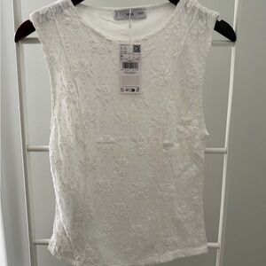 Mango White Floral Lace Tank Top